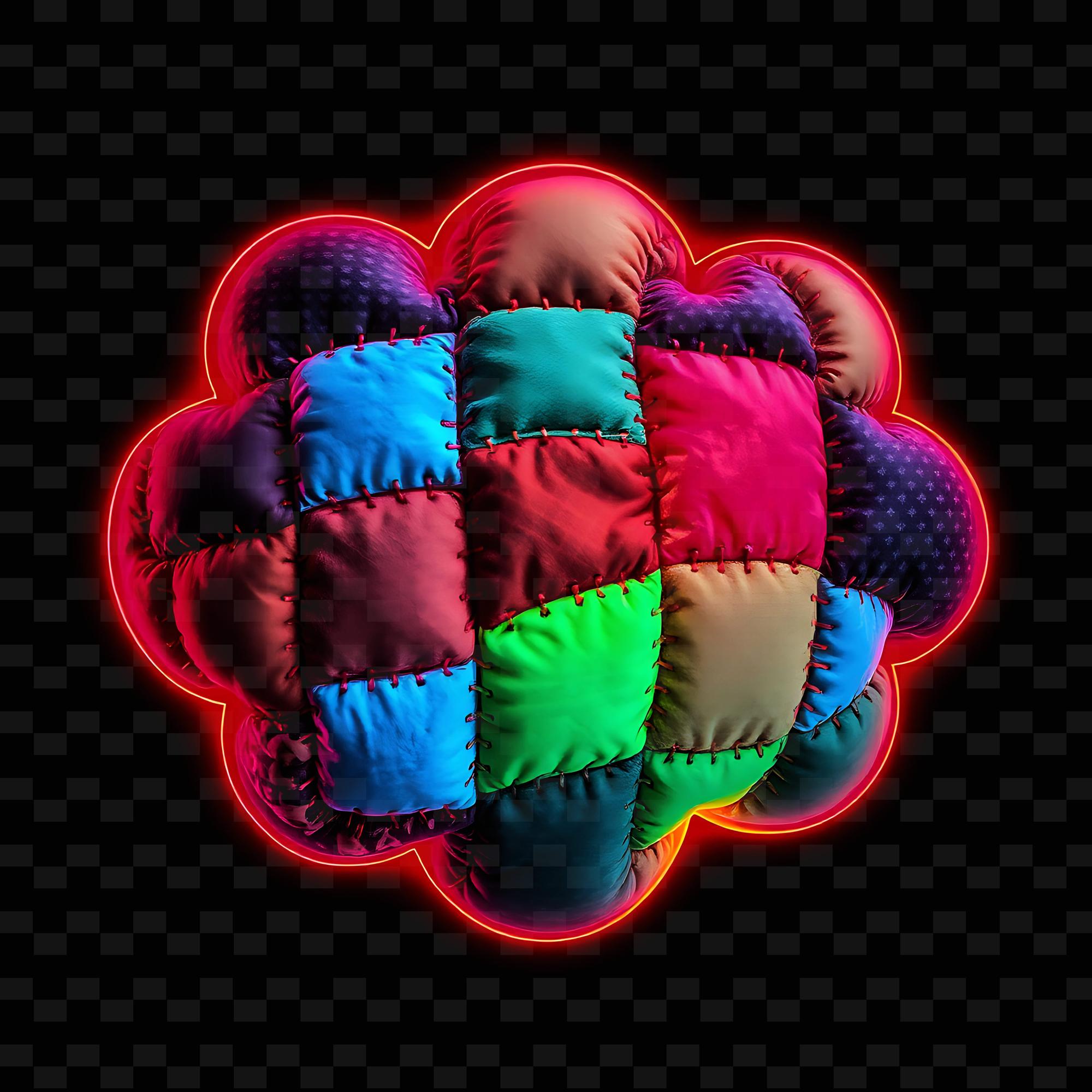 Close-up of geometric embroidered patch with neon thread